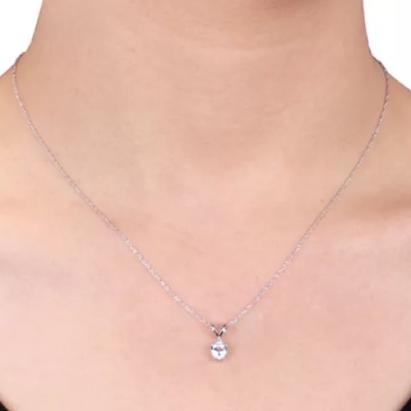 14K WHITE GOLD aquamarine and diamond heart necklace 18” REAL GOLD - Picture 13 of 15